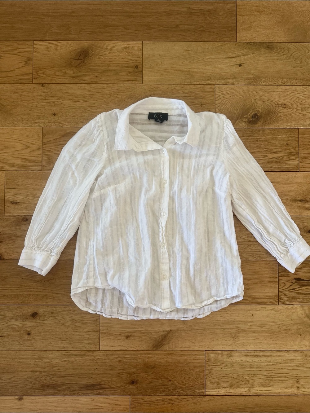 BCX White and Gold Pinstriped Button-Down Shirt